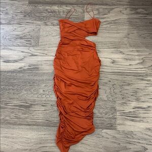 Elegant Orange Ruched Dress